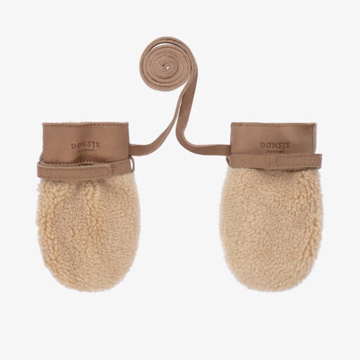 Donsje-Beige Teddy Fleece Mittens | Childrensalon Outlet