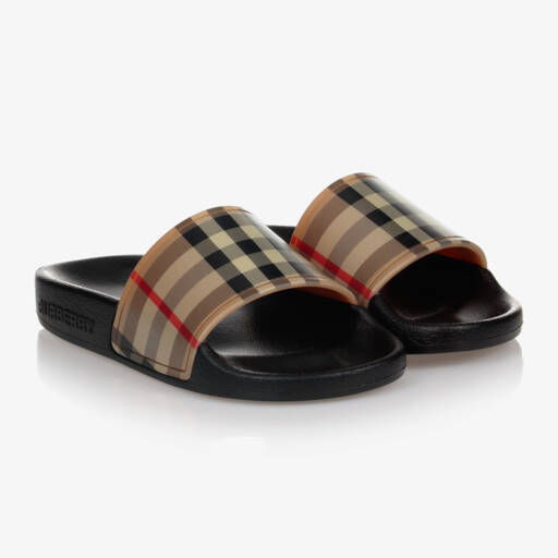 Burberry-Beige Vintage Check Sliders | Childrensalon Outlet