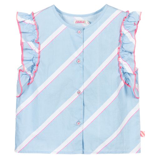 Billieblush-Blue Striped Cotton Blouse | Childrensalon Outlet