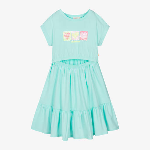 Billieblush-فستان قطن جيرسي لون أزرق أكوا | Childrensalon Outlet