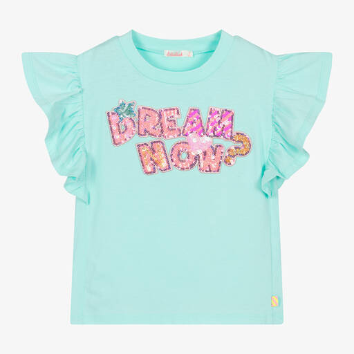 Billieblush-Girls Aqua Blue Cotton T-Shirt | Childrensalon Outlet