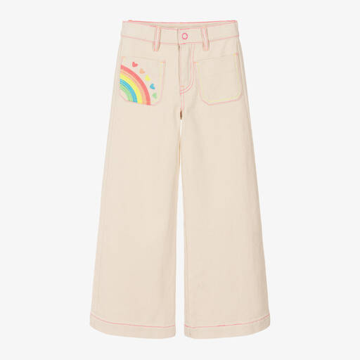 Billieblush-Beige weite Jeans mit Regenbogen | Childrensalon Outlet