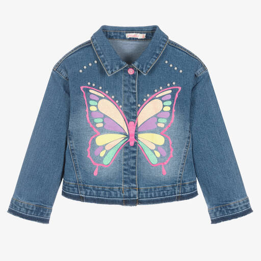 Billieblush-Blaue Jeansjacke mit Schmetterling | Childrensalon Outlet