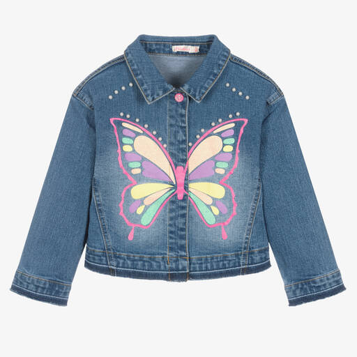 Billieblush-Girls Blue Butterfly Denim Jacket | Childrensalon Outlet