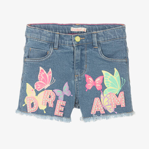 Billieblush-Girls Blue Butterfly Print Denim Shorts | Childrensalon Outlet