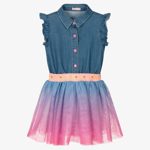 Billieblush-Голубое платье из шамбре и тюля | Childrensalon Outlet