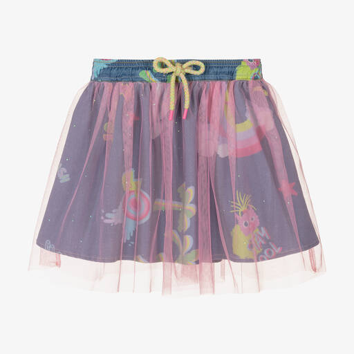 Billieblush-Girls Blue Cotton Chambray Tulle Skirt | Childrensalon Outlet