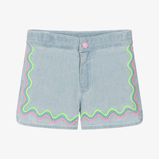Billieblush-Girls Blue Cotton Embroidered Shorts | Childrensalon Outlet