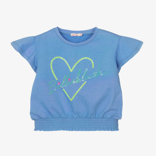 Billieblush-Girls Blue Cotton Glitter Heart T-Shirt | Childrensalon Outlet