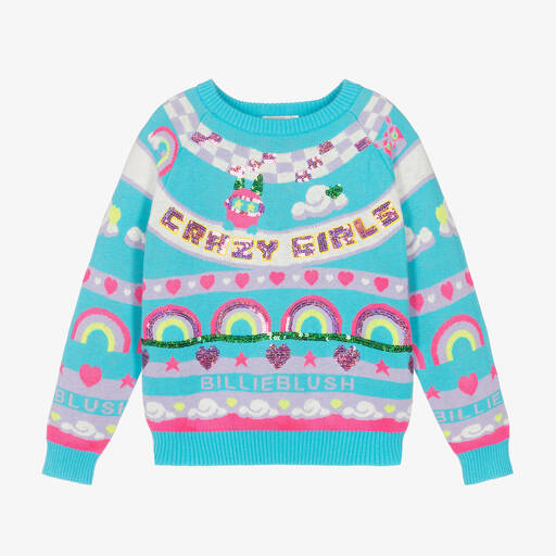 Billieblush-Girls Blue Cotton Knitted Sweater | Childrensalon Outlet