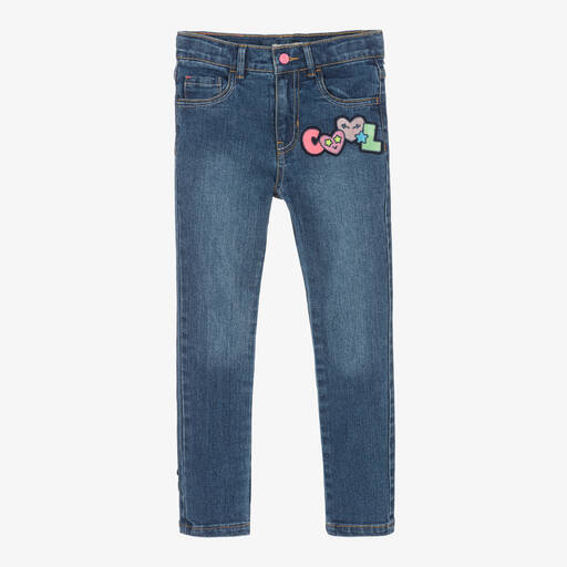 Billieblush-Girls Blue Cotton Slogan Patch Jeans  | Childrensalon Outlet