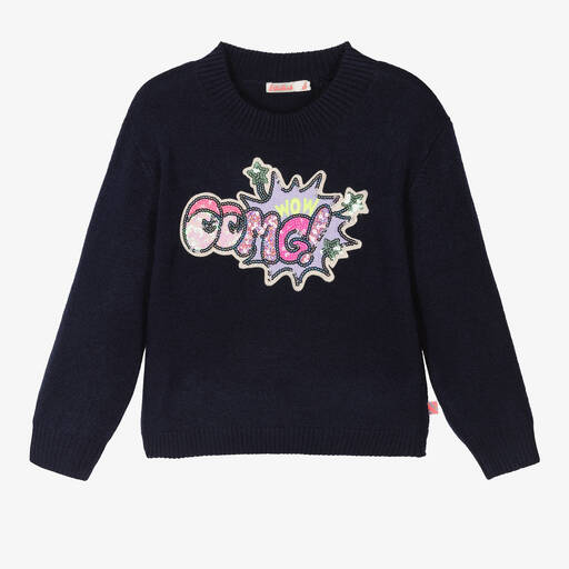 Billieblush-Girls Blue Knitted Sequin Star Sweater | Childrensalon Outlet