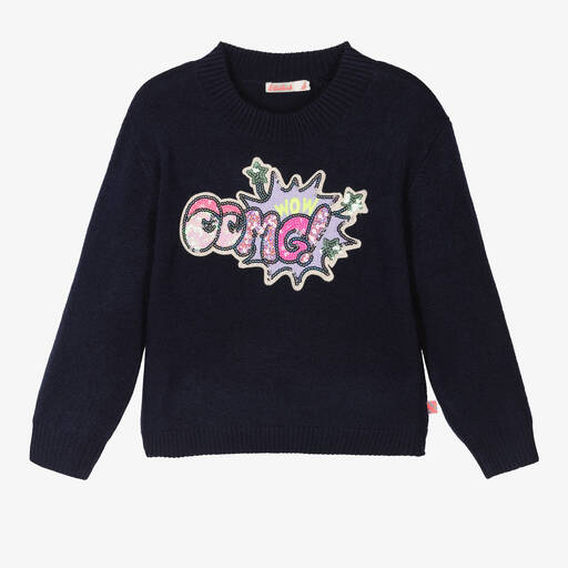 Billieblush-Blauer Strickpullover mit Paillettenstern für Mädchen | Childrensalon Outlet