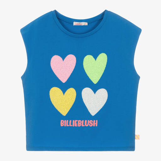 Billieblush-Girls Blue Organic Cotton Hearts T-Shirt | Childrensalon Outlet