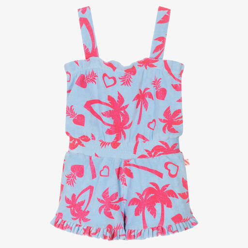 Billieblush-Girls Blue Palm Tree Towelling Playsuit | Childrensalon Outlet