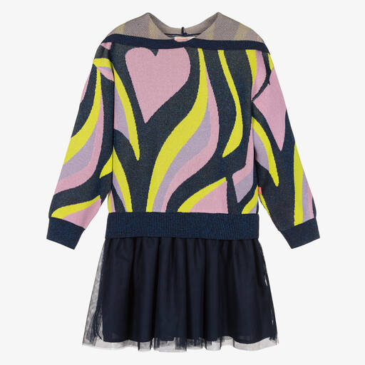 Billieblush-Girls Blue & Pink Glitter Knit & Mesh Dress | Childrensalon Outlet