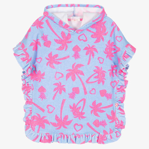 Billieblush-Girls Blue & Pink Palm Hooded Towel  | Childrensalon Outlet