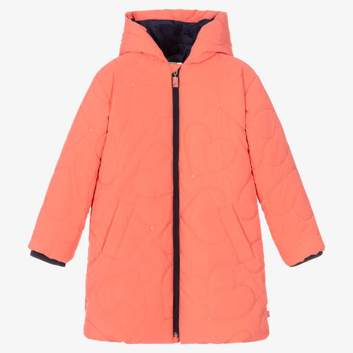 Billieblush-Manteau à capuche rose corail Fille | Childrensalon Outlet