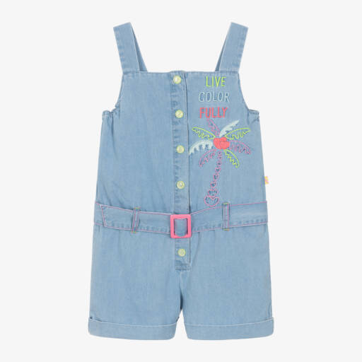 Billieblush-Girls Denim Tropical Embroidered Romper | Childrensalon Outlet