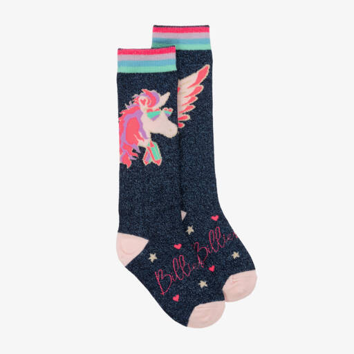Billieblush-Girls Glittery Navy Pegasus Socks | Childrensalon Outlet