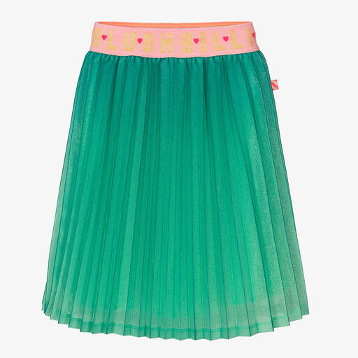 Billieblush-Girls Green Glitter Pleated Logo Skirt | Childrensalon Outlet