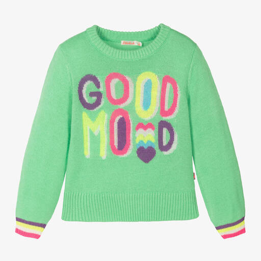 Billieblush-Зеленый трикотажный свитер с сердечками | Childrensalon Outlet