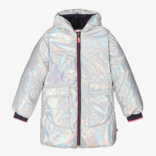 Billieblush-Girls Iridescent Silver Padded Heart Coat | Childrensalon Outlet