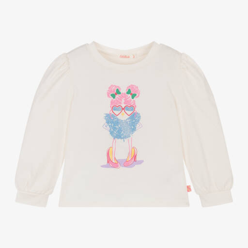 Billieblush-Girls Ivory Cotton Long Sleeve Top | Childrensalon Outlet