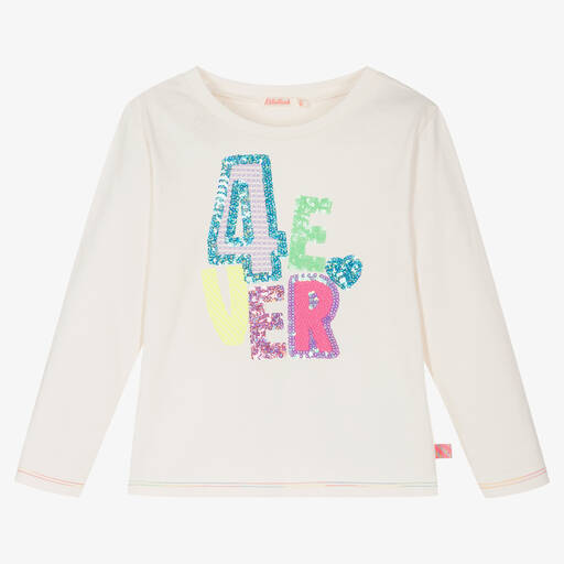 Billieblush-Girls Ivory Cotton Sequin Top | Childrensalon Outlet