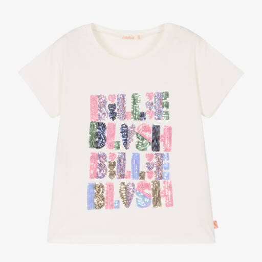 Billieblush-Girls Ivory Cotton Sparkle Tee | Childrensalon Outlet