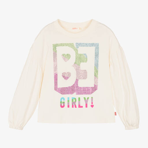 Billieblush-Girls Ivory Cotton Sparkly Slogan Top | Childrensalon Outlet