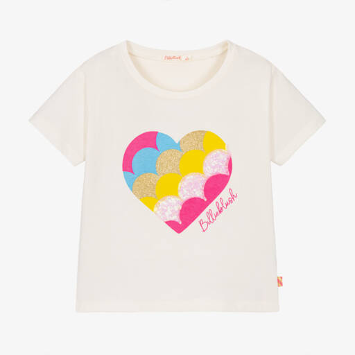 Billieblush-Girls Ivory Heart Cotton Tee | Childrensalon Outlet
