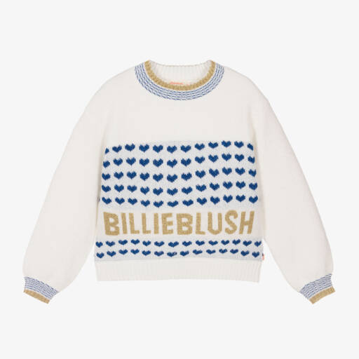 Billieblush-Girls Ivory Heart-Patterned Jumper | Childrensalon Outlet