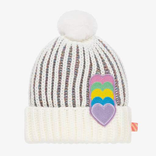 Billieblush-Girls Ivory Knitted Heart Pom-Pom Hat | Childrensalon Outlet
