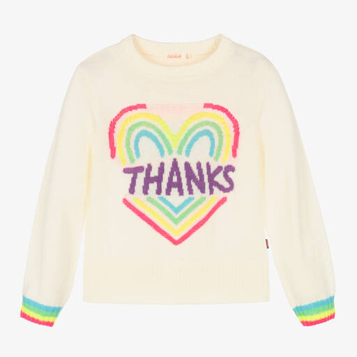 Billieblush-Girls Ivory Knitted Heart Sweater | Childrensalon Outlet