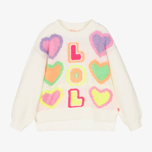 Billieblush-بلوفر بطبعة قلوب مزيج أكريليك محبوك لون عاجي للبنات | Childrensalon Outlet