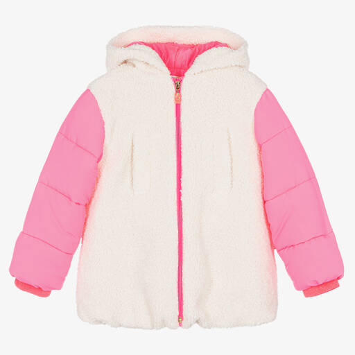 Billieblush-Girls Ivory & Pink Sherpa Fleece Jacket | Childrensalon Outlet