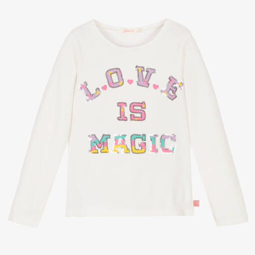 Billieblush-Кремовый хлопковый топ с радужной надписью для девочек | Childrensalon Outlet