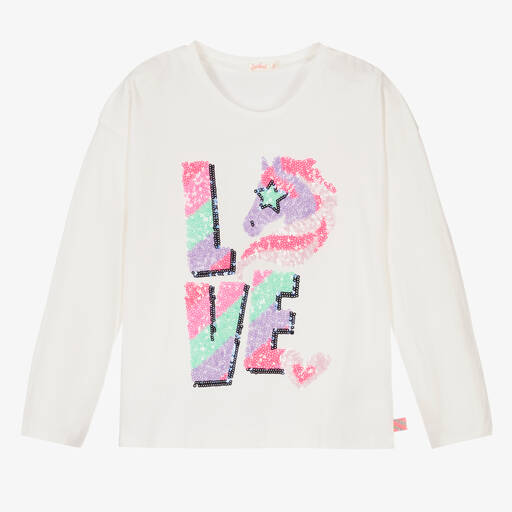 Billieblush-Girls Ivory Unicorn Sequin Top | Childrensalon Outlet