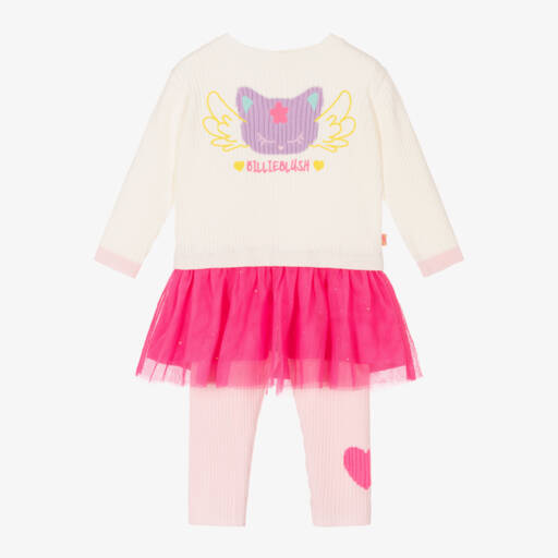 Billieblush-طقم فستان قطن محبوك لون زهري وعاجي | Childrensalon Outlet