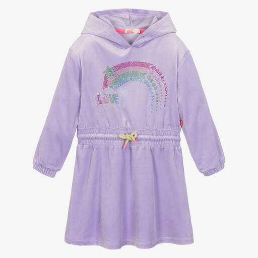 Billieblush-Girls Lilac Purple Hooded Velour Dress | Childrensalon Outlet