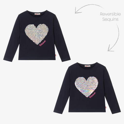 Billieblush-Girls Navy Blue Cotton Top | Childrensalon Outlet