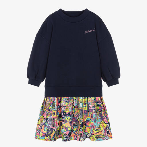 Billieblush-Girls Navy Blue Graphic Sweatshirt Dress | Childrensalon Outlet