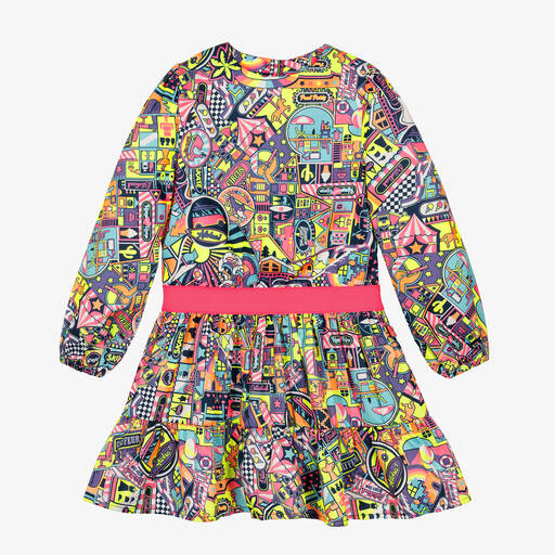 Billieblush-Girls Navy Blue & Neon Pink Graphic Dress | Childrensalon Outlet