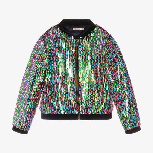 Billieblush-Girls Navy Blue Sequined Velour Jacket | Childrensalon Outlet