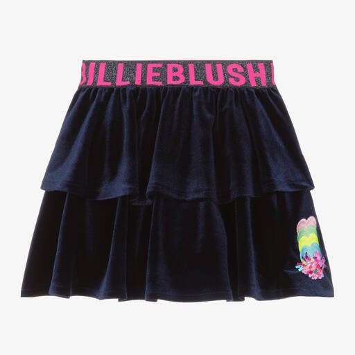 Billieblush-Girls Navy Blue Velour Skirt | Childrensalon Outlet