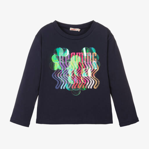 Billieblush-Girls Navy Cotton Sequin Top | Childrensalon Outlet