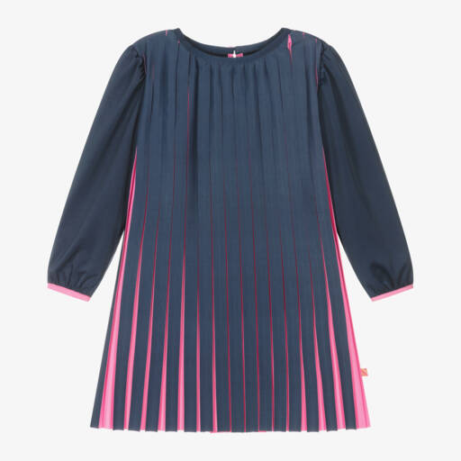 Billieblush-Girls Navy Satin Pleated Dress | Childrensalon Outlet