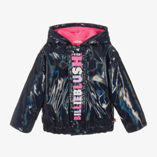 Billieblush-Girls Navy Shimmer Logo Raincoat | Childrensalon Outlet