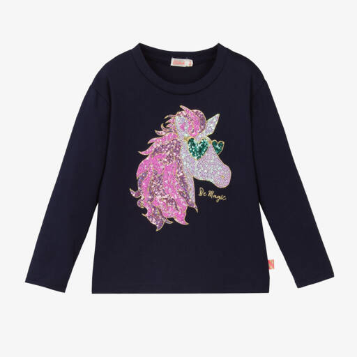 Billieblush-Girls Navy Unicorn Sequin Top | Childrensalon Outlet